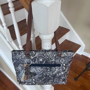 Sakroots Artist Circle Dark Blue Poly Coated Canvas Shoulder Purse Charms Boho